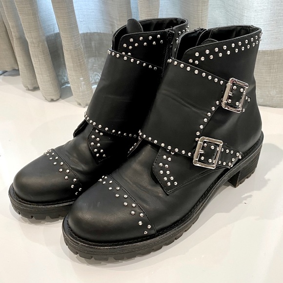 Design Lab Black Studded Monk Strap Boot - Picture 1 of 7